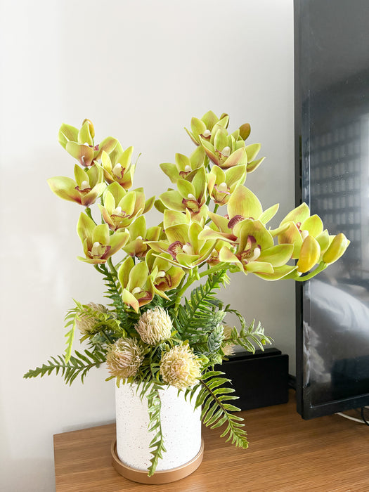 [Mother's Day] Faux Green Cymbidiums in a Ceramic Pot