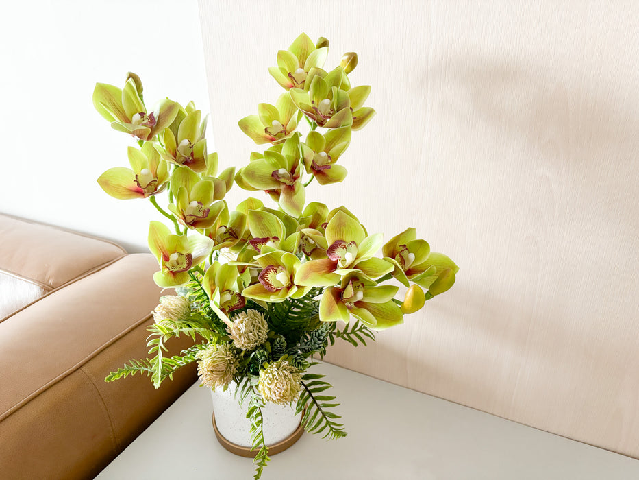 [Mother's Day] Faux Green Cymbidiums in a Ceramic Pot